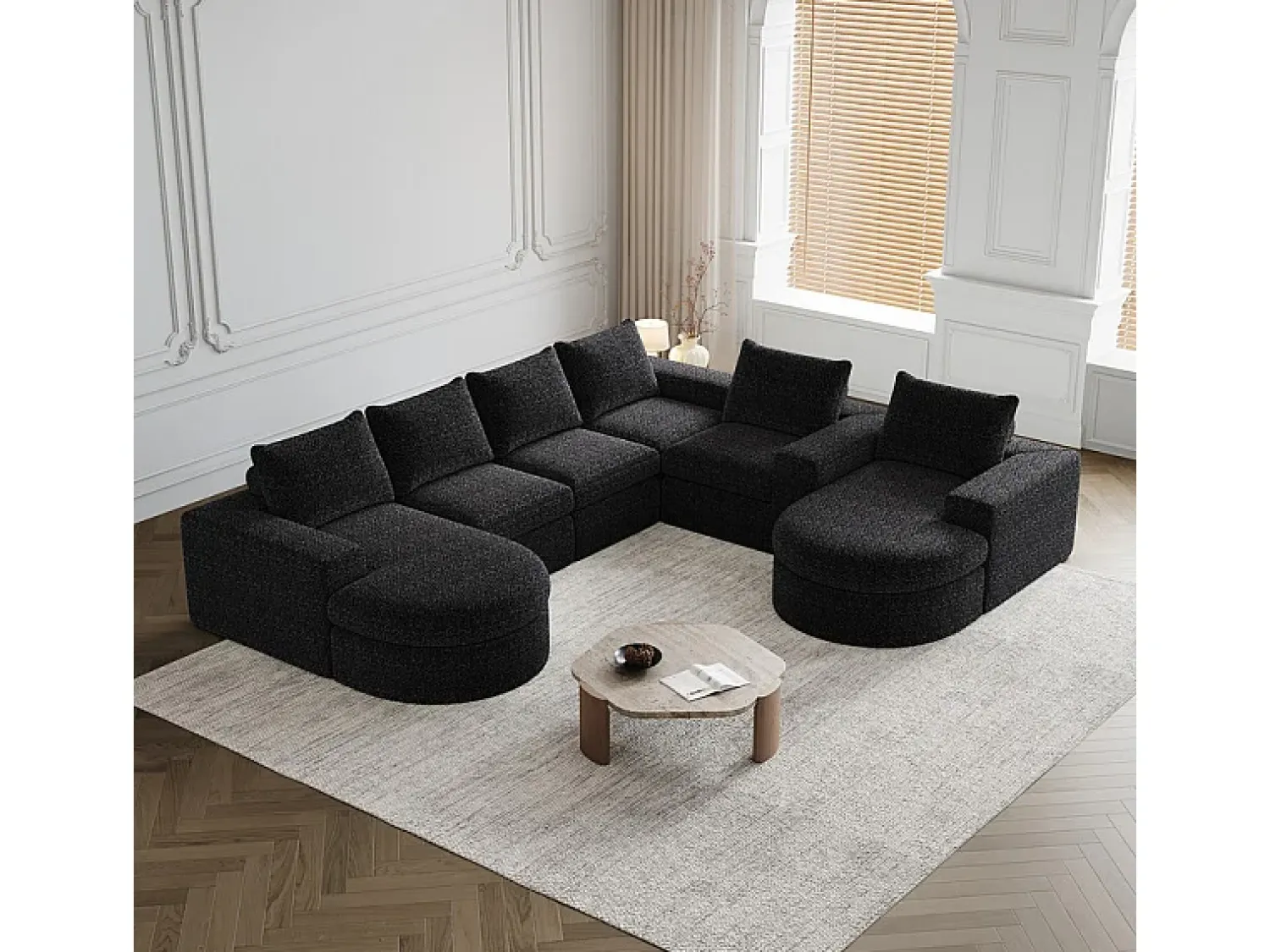 Best DripeX Sofá de Canto Modular Reversível 6 Lugares, com 6 Almofadas e Almofadas Cervicais, Tecido Chenille, Sala de Estar DIY, Preto