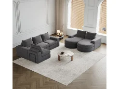 DripeX Sofá de Canto Modular Reversível 6 Lugares, com 6 Almofadas e Almofadas Cervicais, Tecido Chenille, Sala de Estar DIY, Cinza^ Sofá