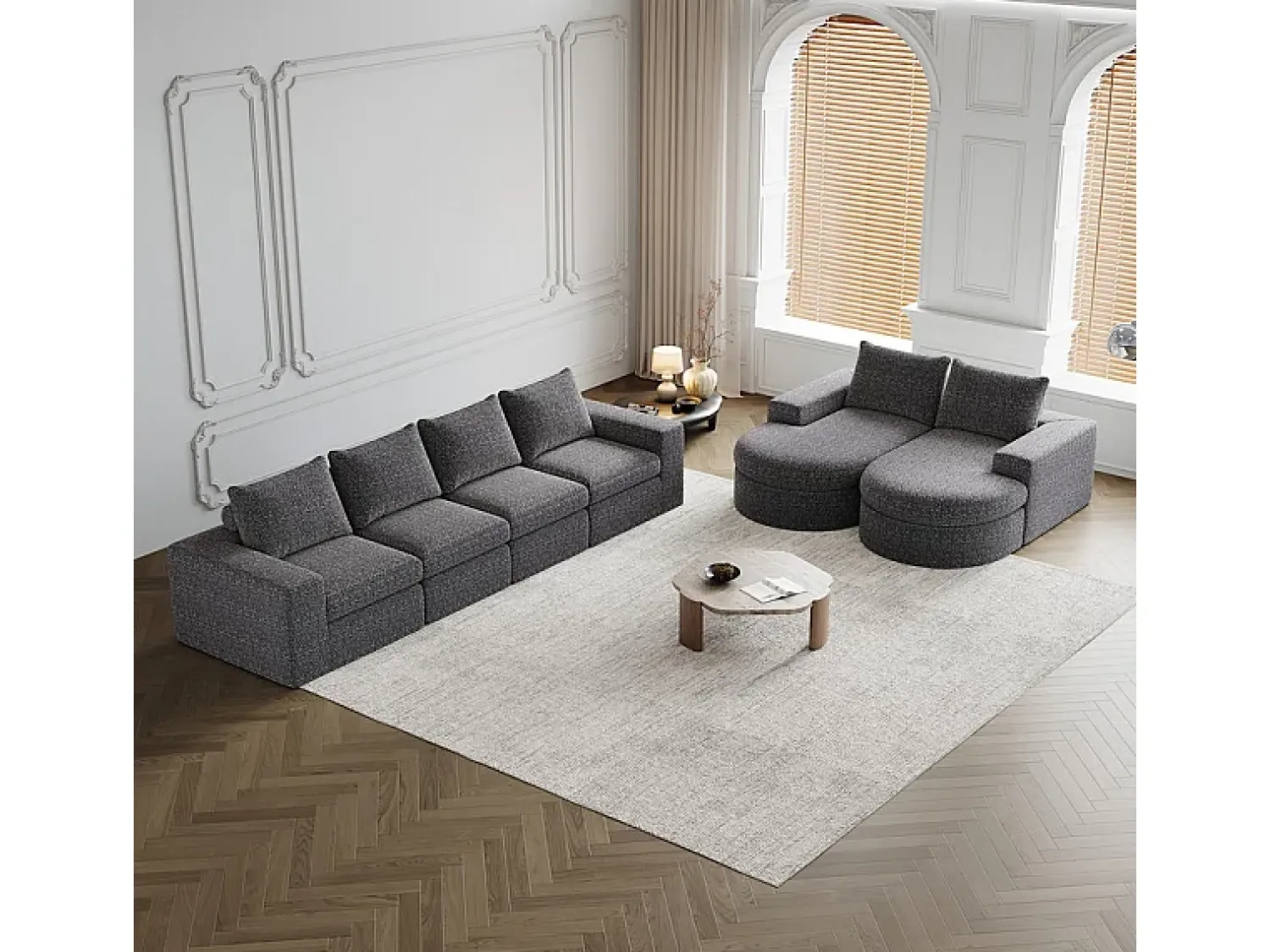 DripeX Sofá de Canto Modular Reversível 6 Lugares, com 6 Almofadas e Almofadas Cervicais, Tecido Chenille, Sala de Estar DIY, Cinza^ Sofá