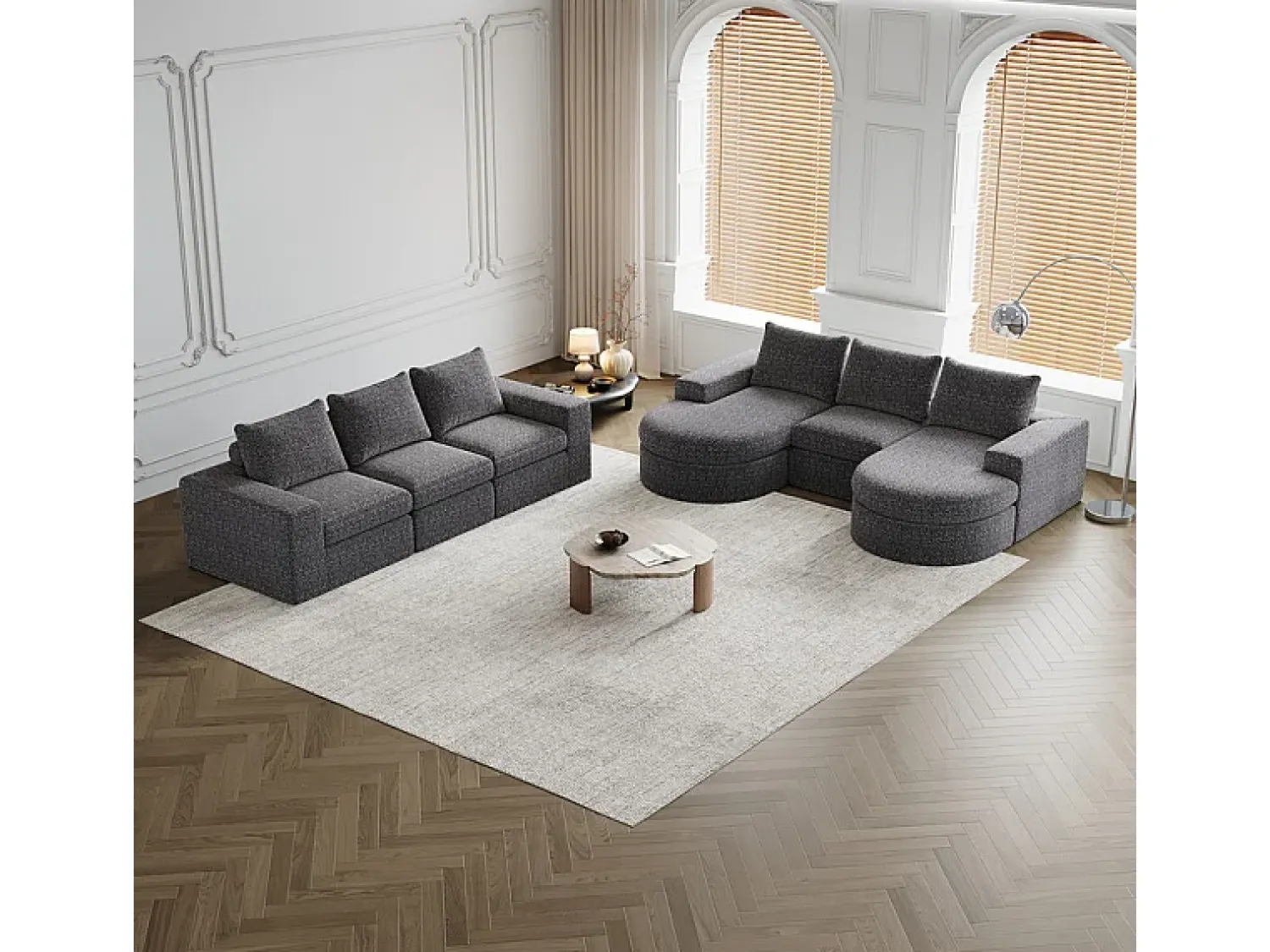 DripeX Sofá de Canto Modular Reversível 6 Lugares, com 6 Almofadas e Almofadas Cervicais, Tecido Chenille, Sala de Estar DIY, Cinza^ Sofá