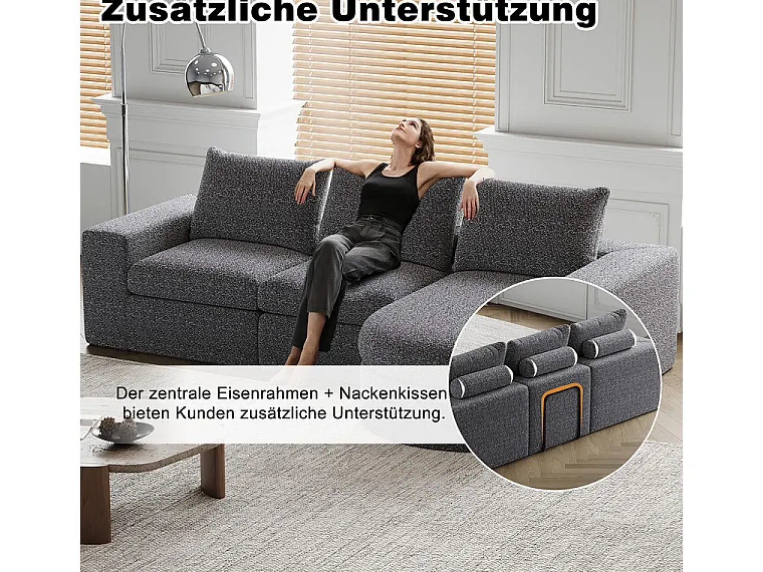 DripeX Sofá de Canto Modular Reversível 6 Lugares, com 6 Almofadas e Almofadas Cervicais, Tecido Chenille, Sala de Estar DIY, Cinza^ Sofá