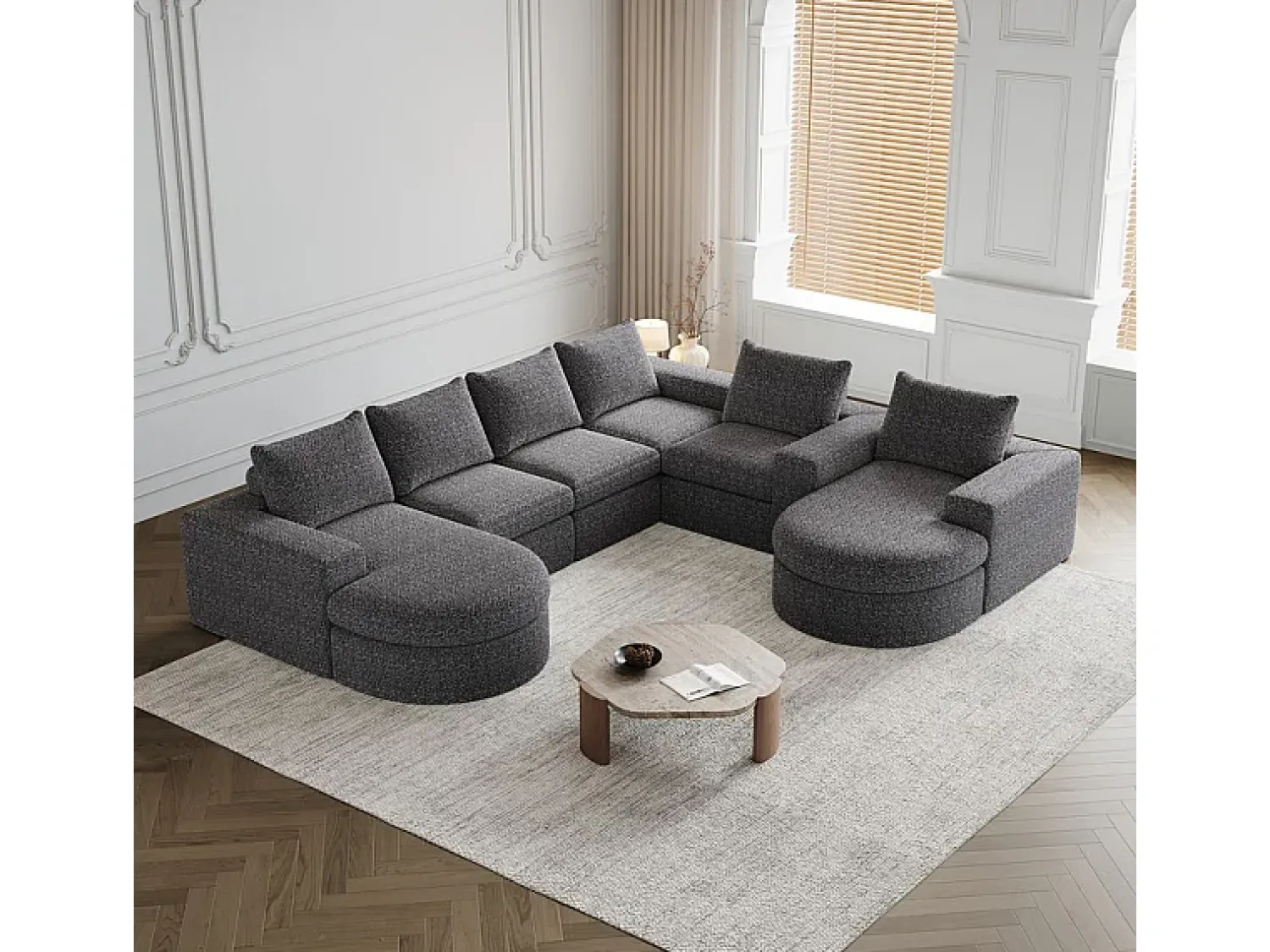 DripeX Sofá de Canto Modular Reversível 6 Lugares, com 6 Almofadas e Almofadas Cervicais, Tecido Chenille, Sala de Estar DIY, Cinza^ Sofá