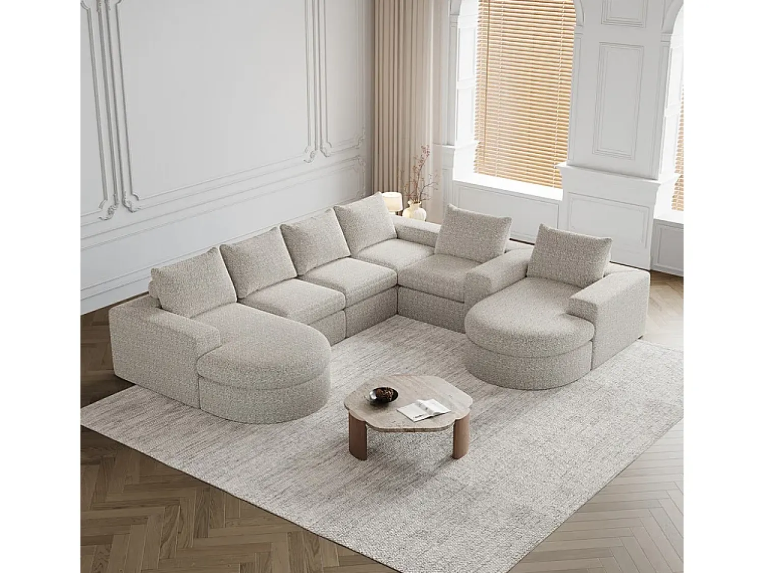 Sofá*DripeX Sofá de Canto Modular Reversível 6 Lugares, com 6 Almofadas e Almofadas Cervicais, Tecido Chenille, Sala de Estar DIY, Bege