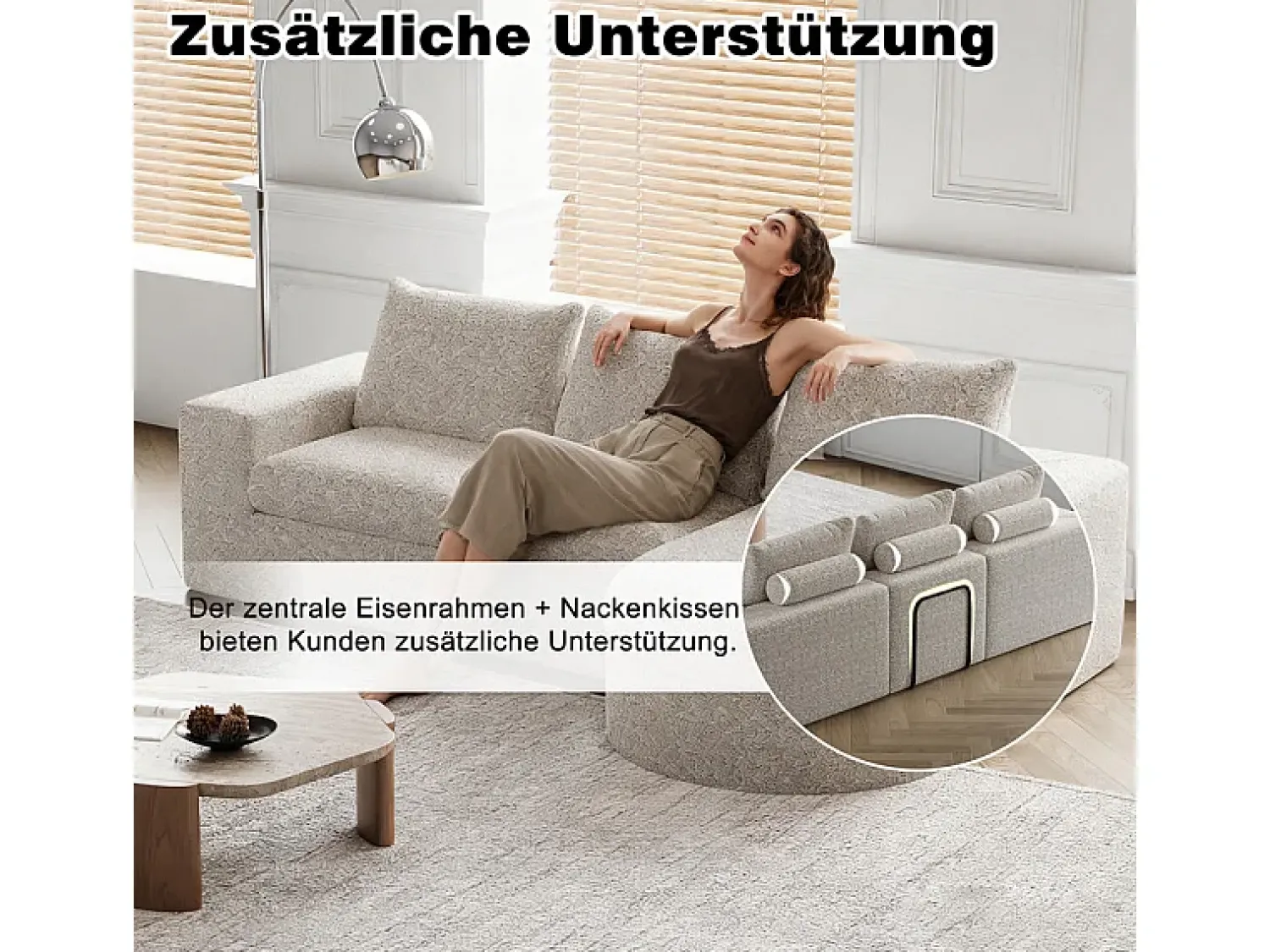 Sofá*DripeX Sofá de Canto Modular Reversível 6 Lugares, com 6 Almofadas e Almofadas Cervicais, Tecido Chenille, Sala de Estar DIY, Bege