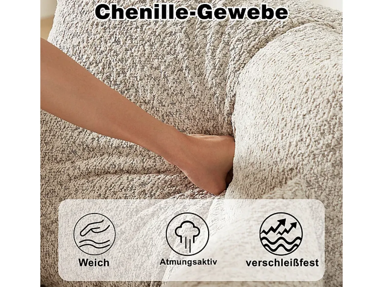 Sofá*DripeX Sofá de Canto Modular Reversível 6 Lugares, com 6 Almofadas e Almofadas Cervicais, Tecido Chenille, Sala de Estar DIY, Bege
