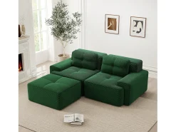 Sofá| Sofá de canto modular sem estrutura em veludo cotelê . Verde