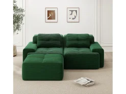 Sofá| Sofá de canto modular sem estrutura em veludo cotelê . Verde