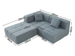 DripeX Sofá de canto modular tecido - pufe e 2 travesseiros - - 270x100x60cm^ Sofá