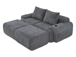 Sofá|DripeX Sofá de canto modular veludo canelado, porta-copos, 2 pufes e 2 almofadas, 200x174x80cm, Cinzento antracite Cinza antracite