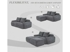 Sofá|DripeX Sofá de canto modular veludo canelado, porta-copos, 2 pufes e 2 almofadas, 200x174x80cm, Cinzento antracite Cinza antracite