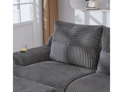 Sofá|DripeX Sofá de canto modular veludo canelado, porta-copos, 2 pufes e 2 almofadas, 200x174x80cm, Cinzento antracite Cinza antracite