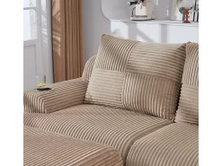 New DripeX Sofá de canto modular veludo canelado, porta-copos, 2 pufes e 2 almofadas, 200x174x80cm, Cáqui Caqui