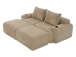 New DripeX Sofá de canto modular veludo canelado, porta-copos, 2 pufes e 2 almofadas, 200x174x80cm, Cáqui Caqui
