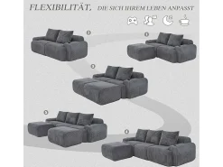 Sofá*DripeX Sofá de canto modular veludo canelado, porta-copos, 2 pufes e 3 almofadas, 268x174x80cm, Cinzento antracite Cinza antracite