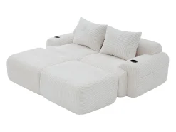 Sofá|DripeX Sofá de canto modular veludo canelado, porta-copos, 2 pufes e 2 almofadas, 200x174x80cm, Bege
