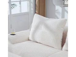 Clearance DripeX Sofá de canto modular veludo canelado, porta-copos, 2 pufes e 3 almofadas, 268x174x80cm, Bege
