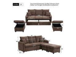 Sofá*ModernLuxe Sofá de canto multifuncional em U - 3 lugares - com função de armazenamento - com gavetas - marrom Castanho