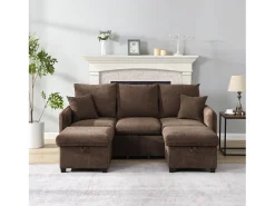 Sofá*ModernLuxe Sofá de canto multifuncional em U - 3 lugares - com função de armazenamento - com gavetas - marrom Castanho