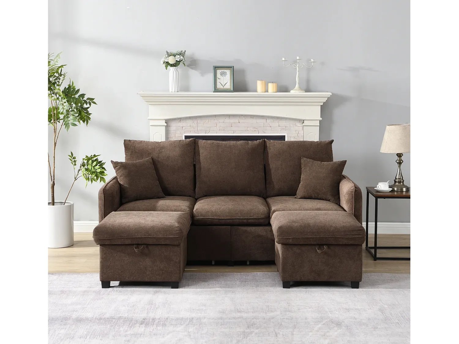 Sofá*ModernLuxe Sofá de canto multifuncional em U - 3 lugares - com função de armazenamento - com gavetas - marrom Castanho