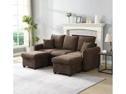 Sofá*ModernLuxe Sofá de canto multifuncional em U - 3 lugares - com função de armazenamento - com gavetas - marrom Castanho