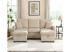 ModernLuxe Sofá de canto multifuncional em U - 3 lugares - com armazenamento - com gavetas -^ Sofá
