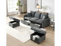 Sofá|ModernLuxe Sofá de canto multifuncional em U - 3 lugares - com função de armazenamento - com gavetas - cinza Cinzento