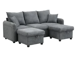 Sofá|ModernLuxe Sofá de canto multifuncional em U - 3 lugares - com função de armazenamento - com gavetas - cinza Cinzento