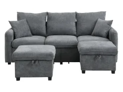 Sofá|ModernLuxe Sofá de canto multifuncional em U - 3 lugares - com função de armazenamento - com gavetas - cinza Cinzento
