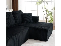 Best DripeX Sofá de canto panorâmico - Veludo canelado - 4 almofadas, 2 travesseiros, 2 chaises - 332x156x88cm Preto