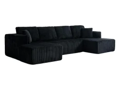 Best DripeX Sofá de canto panorâmico - Veludo canelado - 4 almofadas, 2 travesseiros, 2 chaises - 332x156x88cm Preto