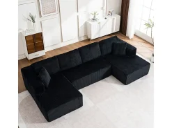 Best DripeX Sofá de canto panorâmico - Veludo canelado - 4 almofadas, 2 travesseiros, 2 chaises - 332x156x88cm Preto