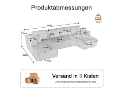 Best DripeX Sofá de canto panorâmico - Veludo canelado - 4 almofadas, 2 travesseiros, 2 chaises - 332x156x88cm Preto