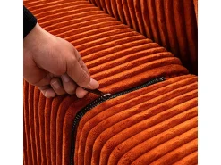 DripeX Sofá de canto panorâmico - Veludo canelado Laranja - 4 almofadas, 2 travesseiros, 2 chaises - 332x156x88cm^ Sofá