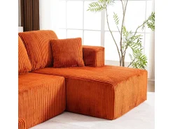 DripeX Sofá de canto panorâmico - Veludo canelado Laranja - 4 almofadas, 2 travesseiros, 2 chaises - 332x156x88cm^ Sofá