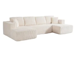 DripeX Sofá de canto panorâmico - Veludo canelado - 4 almofadas, 2 travesseiros, 2 chaises - 332x156x88cm^ Sofá