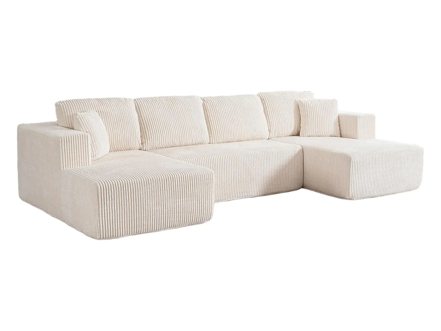 DripeX Sofá de canto panorâmico - Veludo canelado - 4 almofadas, 2 travesseiros, 2 chaises - 332x156x88cm^ Sofá