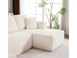 DripeX Sofá de canto panorâmico - Veludo canelado - 4 almofadas, 2 travesseiros, 2 chaises - 332x156x88cm^ Sofá