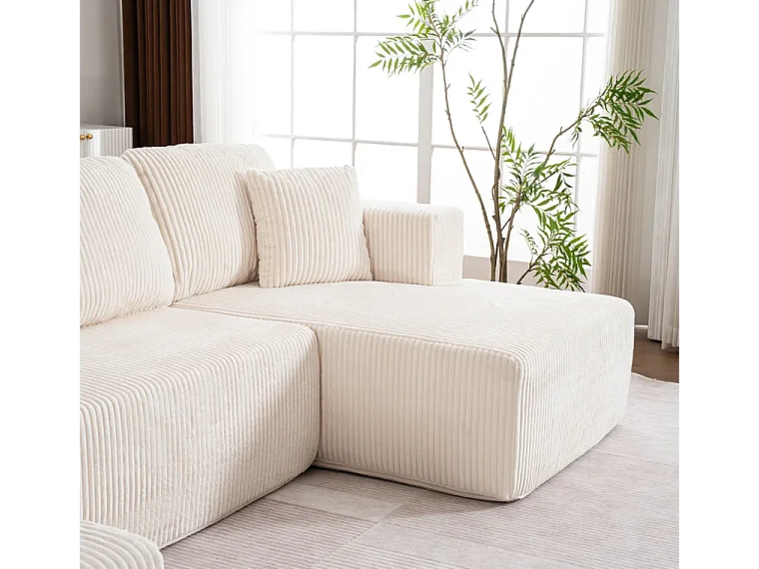 DripeX Sofá de canto panorâmico - Veludo canelado - 4 almofadas, 2 travesseiros, 2 chaises - 332x156x88cm^ Sofá