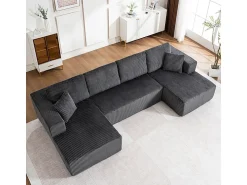 DripeX Sofá de canto panorâmico - Veludo canelado - 4 almofadas, 2 travesseiros, 2 chaises - 332x156x88cm^ Sofá