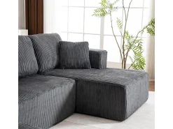 DripeX Sofá de canto panorâmico - Veludo canelado - 4 almofadas, 2 travesseiros, 2 chaises - 332x156x88cm^ Sofá