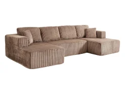 Online DripeX Sofá de canto panorâmico - Veludo canelado - 4 almofadas, 2 travesseiros, 2 chaises - 332x156x88cm Castanho