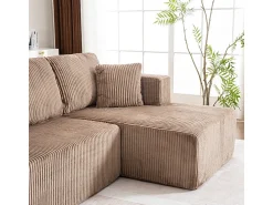 Online DripeX Sofá de canto panorâmico - Veludo canelado - 4 almofadas, 2 travesseiros, 2 chaises - 332x156x88cm Castanho