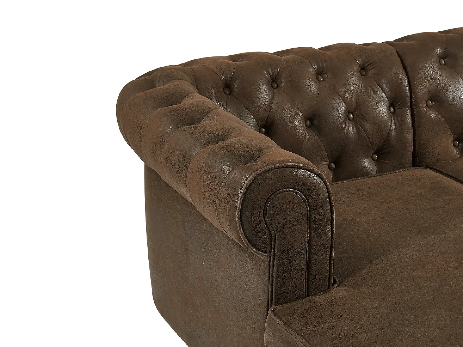 Vente-unique Sofá de canto panorâmico e pufe microfibra aspeto couro envelhecido CHESTERFIELD^ Sofá