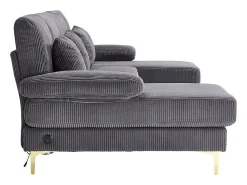 Sofá*DripeX Sofá de canto panorâmico em veludo - 4 lugares - com LED RGB e porta USB+Type-C - 265x135x88cm - Cinza Cinzento