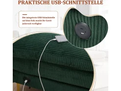 Sofá|DripeX Sofá de canto panorâmico em veludo - 4 lugares - com LED RGB e porta USB+Type-C - 265x135x88cm - Verde