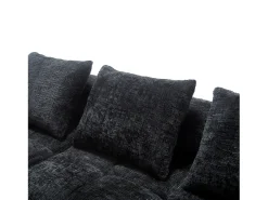New Sofá de canto - com compartimentos para arrumação e 3 almofadas - Chenille - com chaise longue e braços Preto
