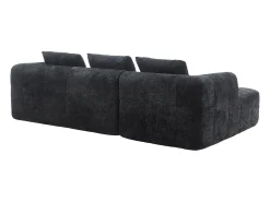 New Sofá de canto - com compartimentos para arrumação e 3 almofadas - Chenille - com chaise longue e braços Preto