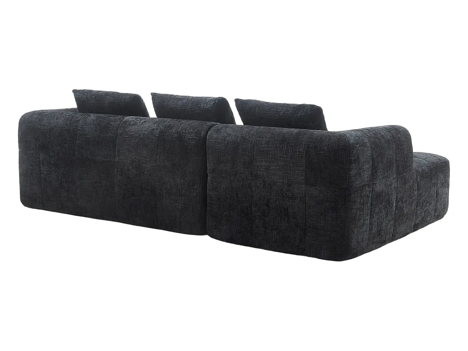 New Sofá de canto - com compartimentos para arrumação e 3 almofadas - Chenille - com chaise longue e braços Preto