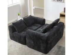 New Sofá de canto - com compartimentos para arrumação e 3 almofadas - Chenille - com chaise longue e braços Preto