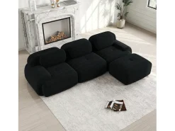 Sofá| Sofá de canto - Sofá de 3 lugares com braços curvos e almofadas decorativas - bombazine Preto